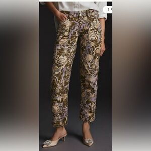 Anthropologie Olive & Lavender Abstract Straight-Leg Pants